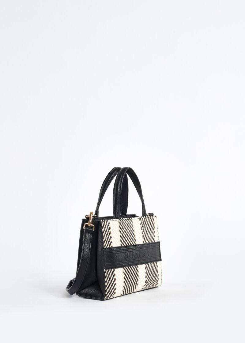 Mini shopping bag in rafia e similpelle