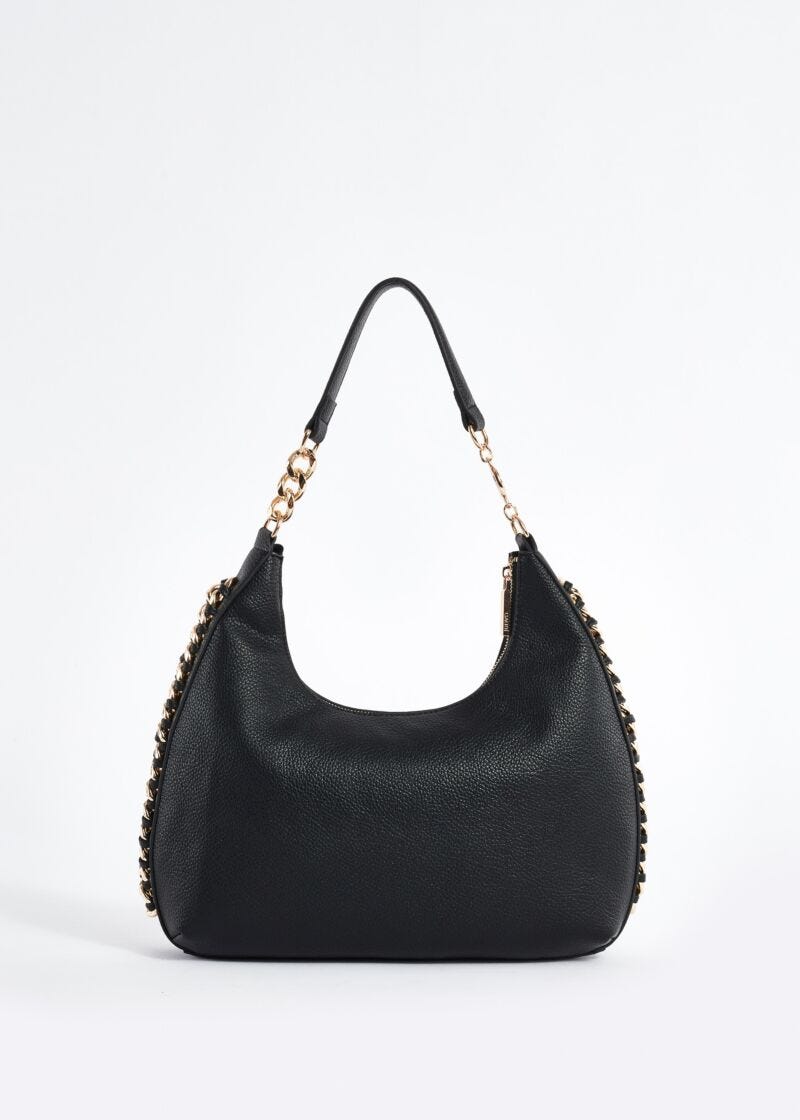 Faux-leather shoulder bag with chain