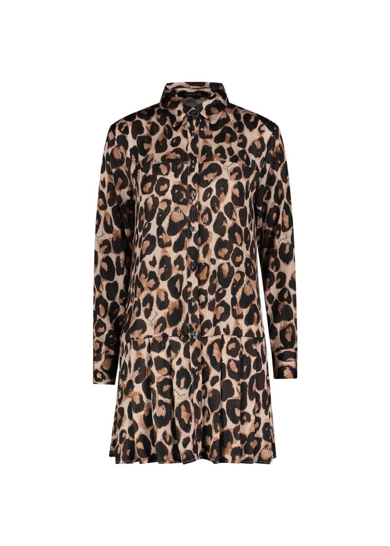 Animalprint satin shirt dress
