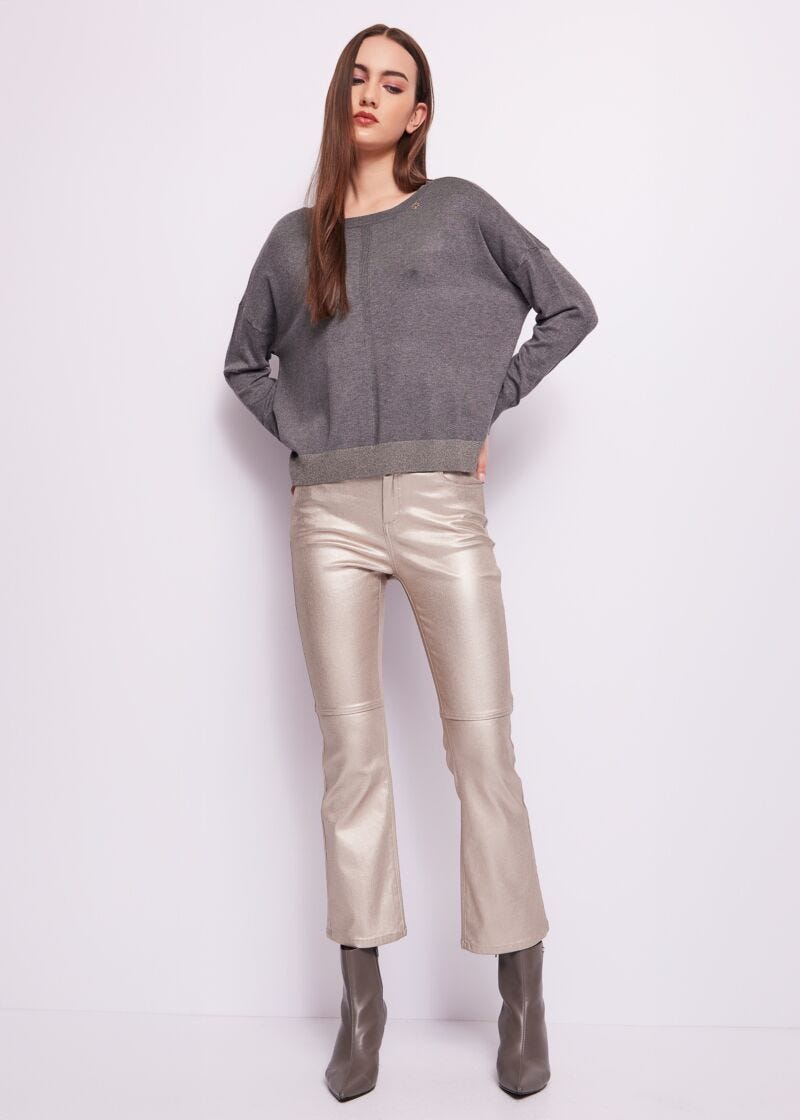 Pantaloni flare laminati