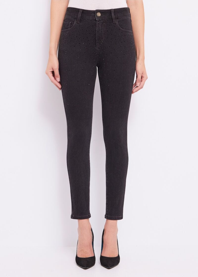 Jeans skinny in cotone con strass