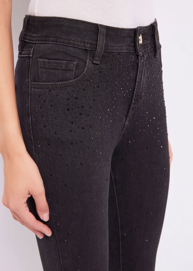 Jeans skinny in cotone con strass