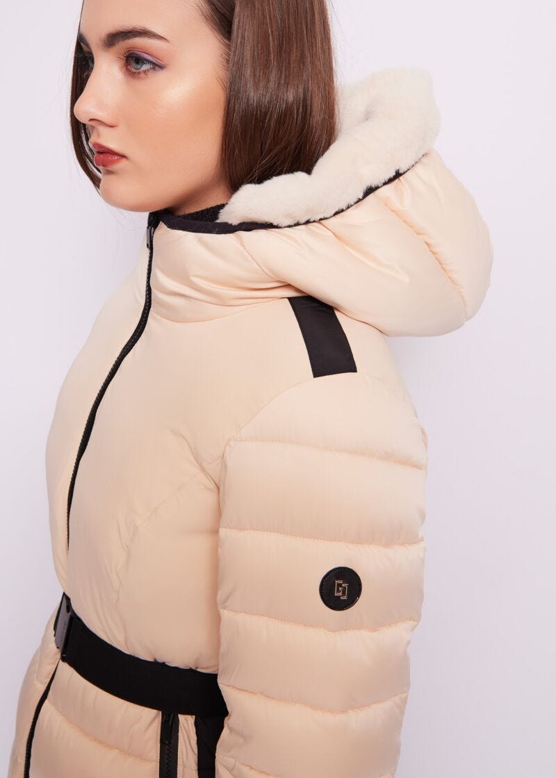 Cropped nylon down jacket.