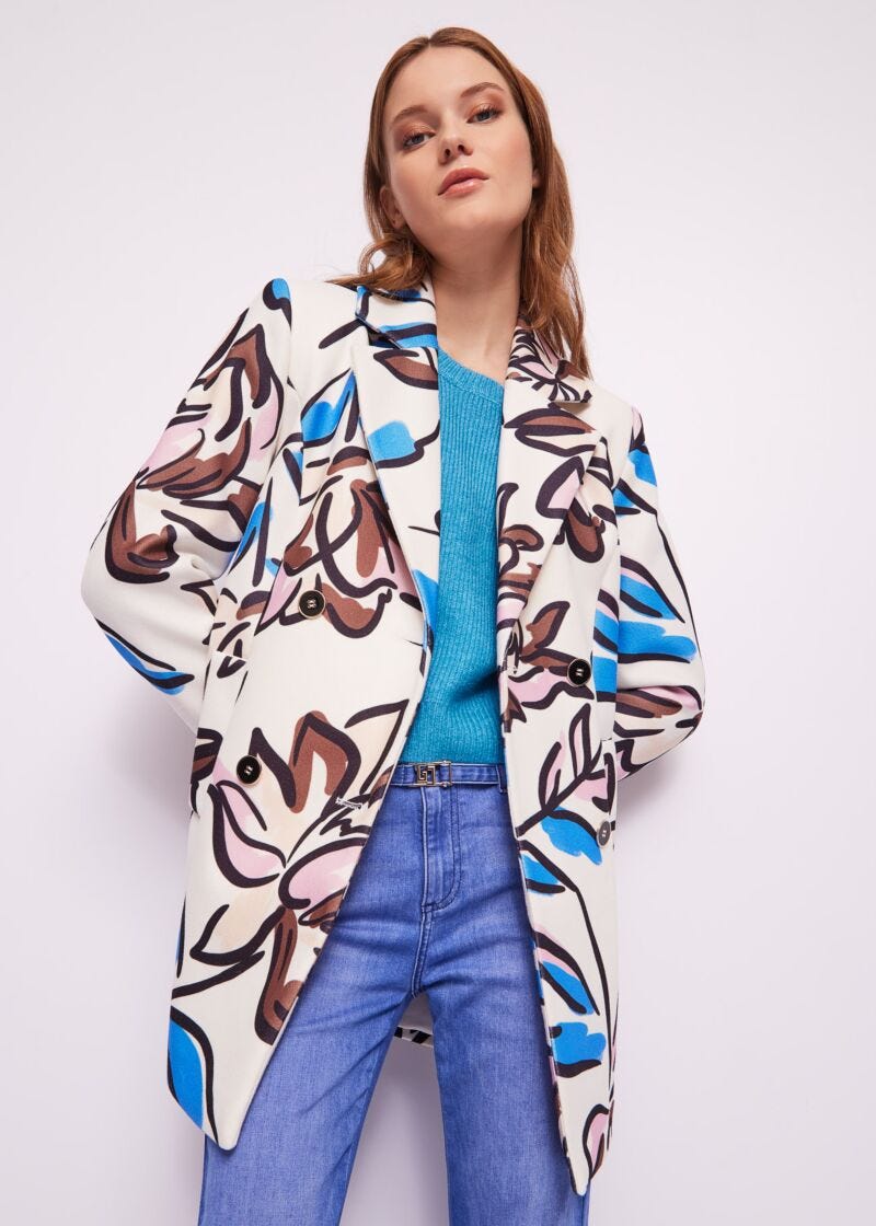 Floral print pea coat