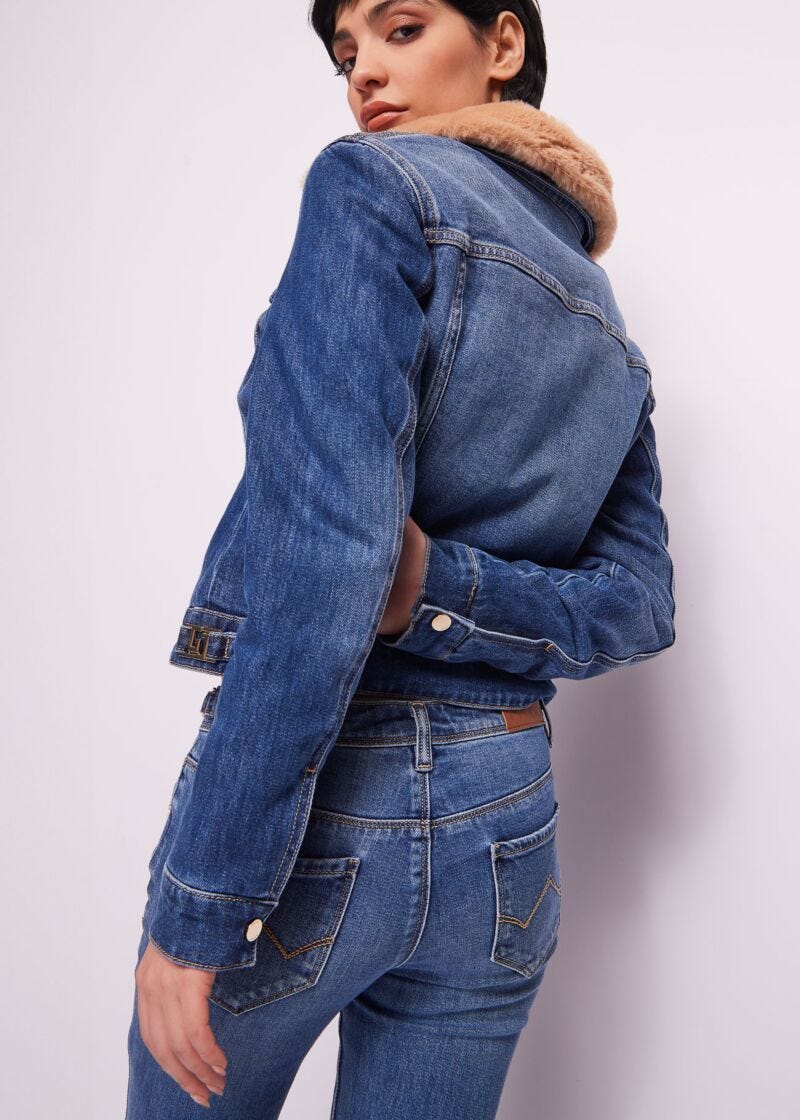 Chaqueta en dénim de algodón con cremallera