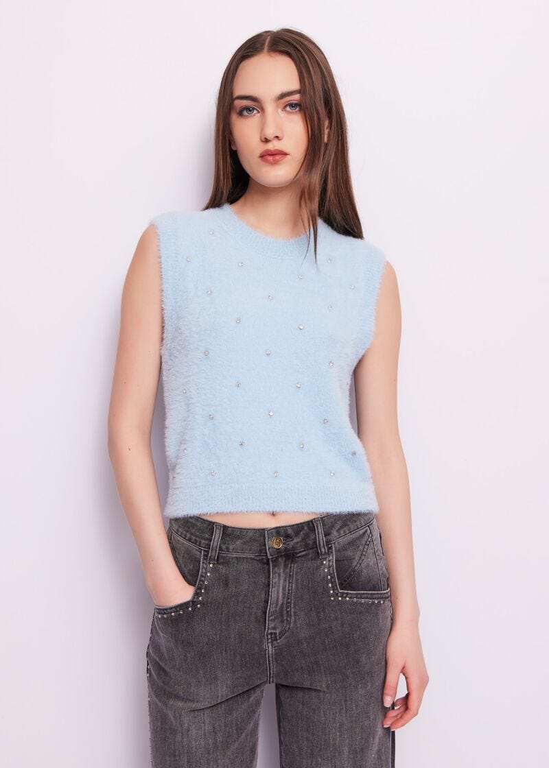 Light blue gilet with rhinestones