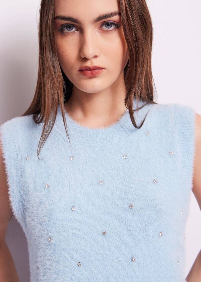 Light blue gilet with rhinestones