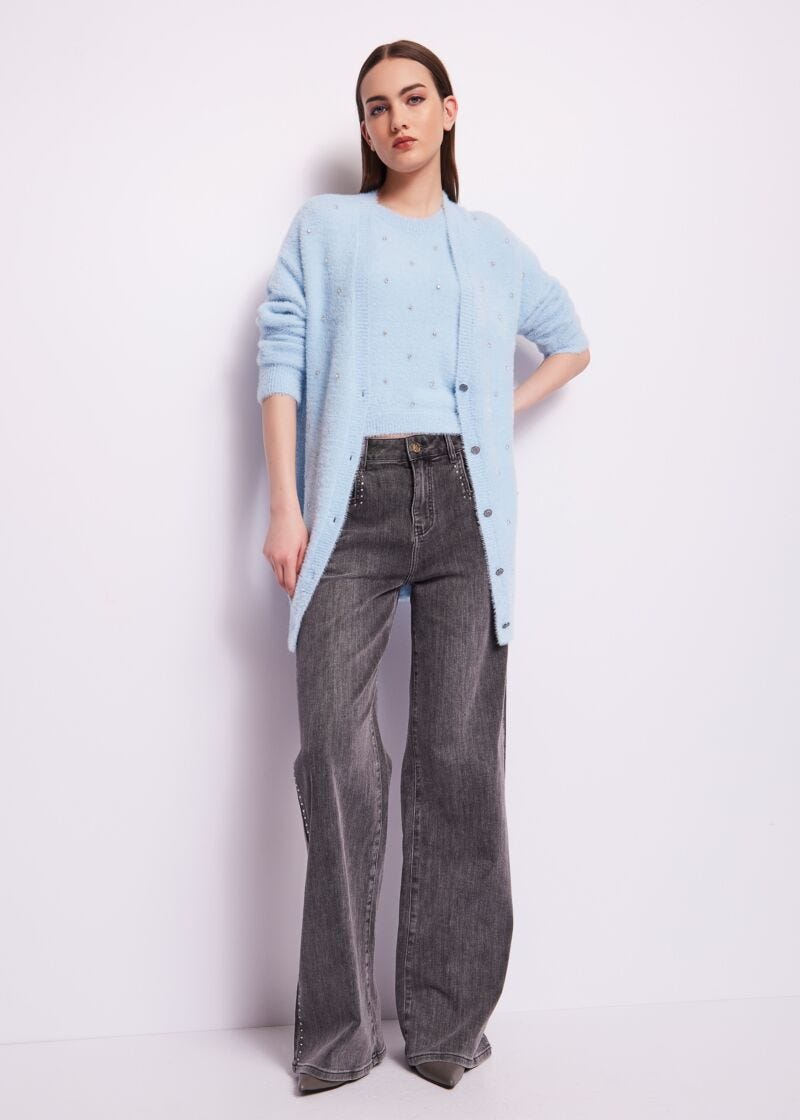 Light blue gilet with rhinestones