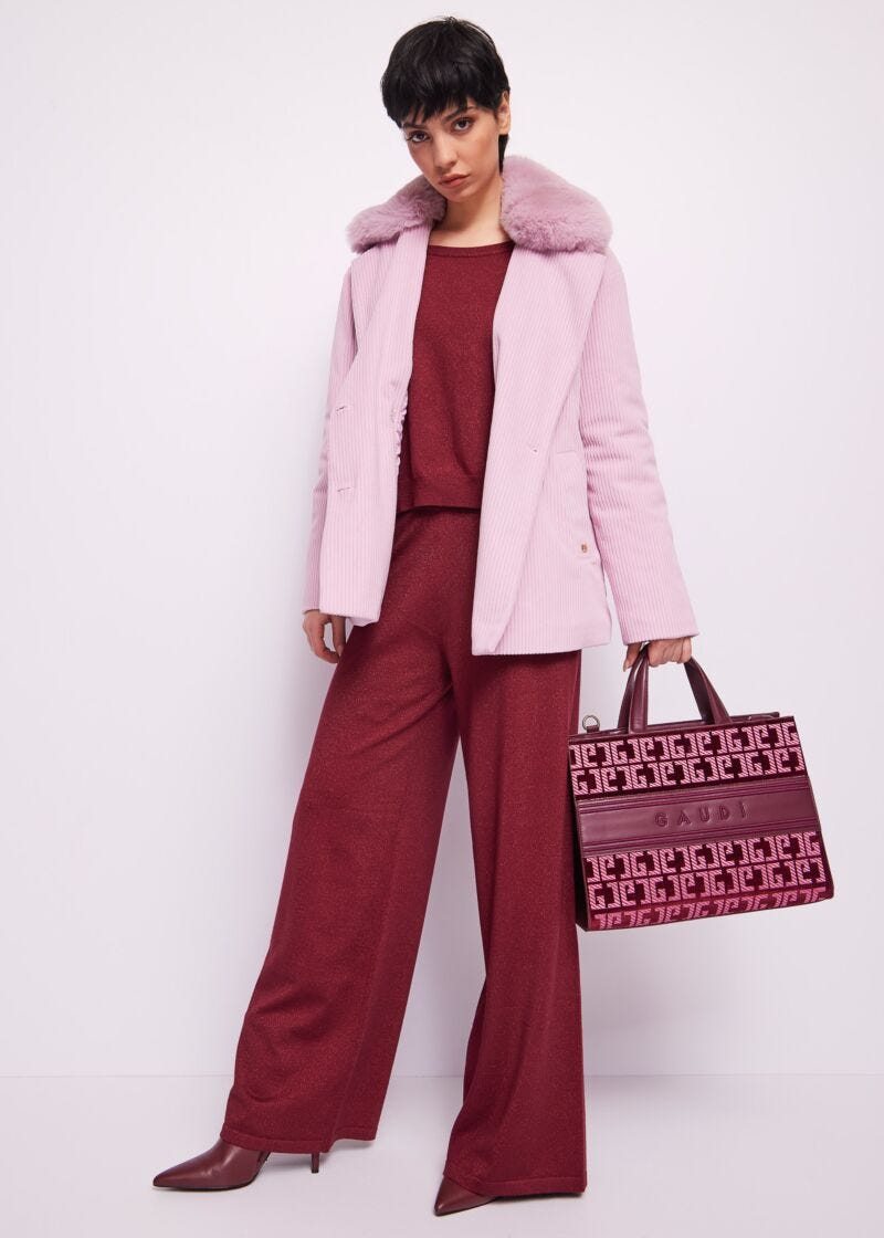 Pull à col rond en lurex bordeaux