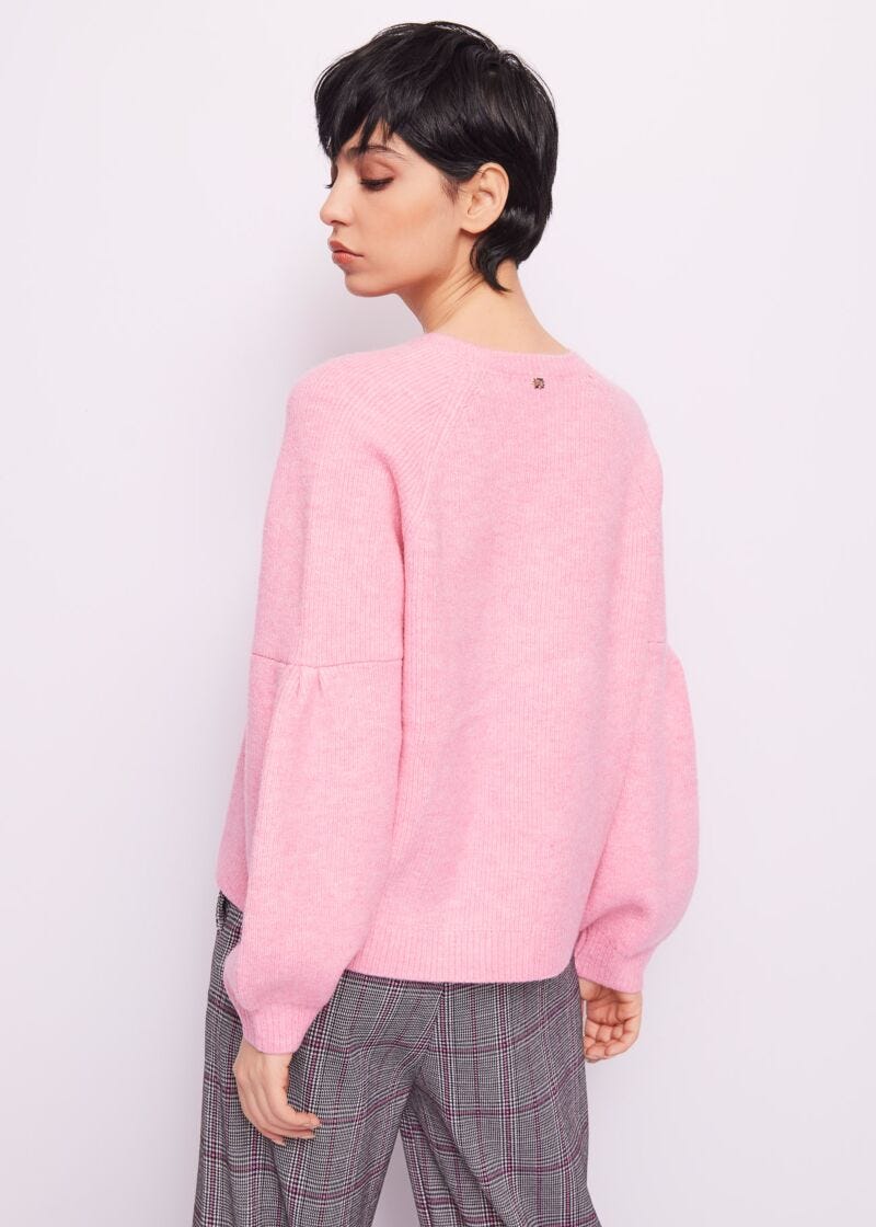 Jersey rosa acanalado fino