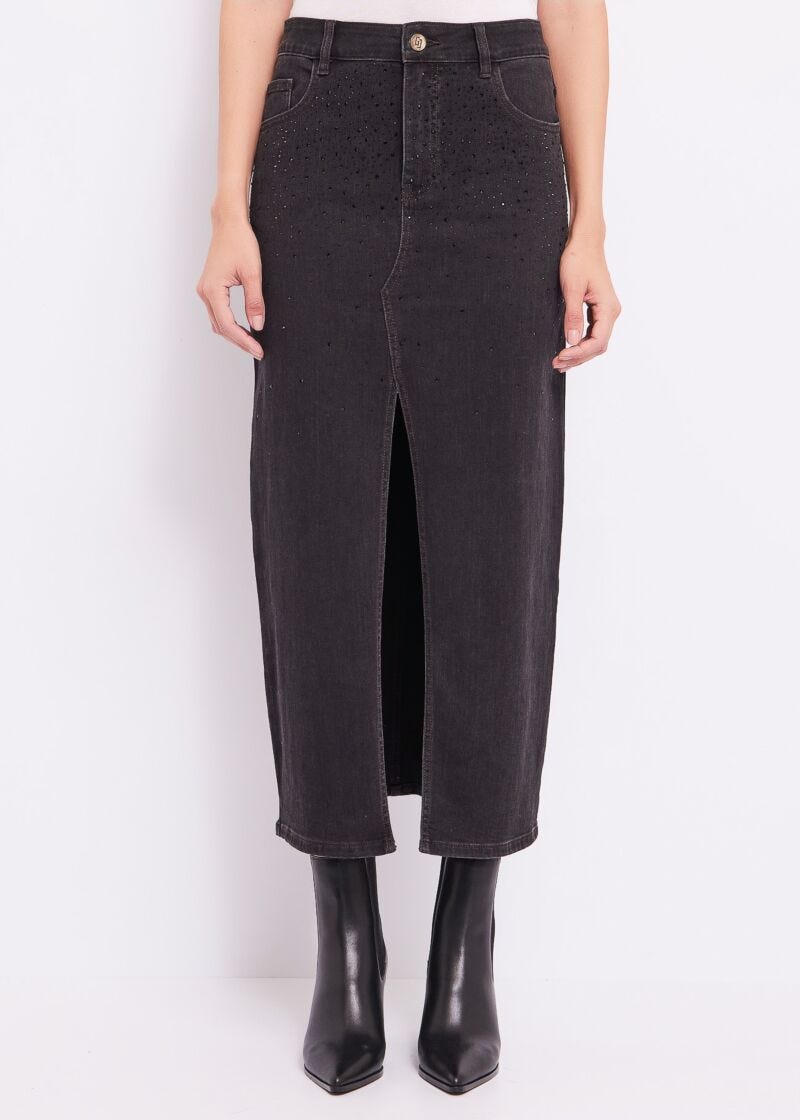 Long denim skirt in cotton blend