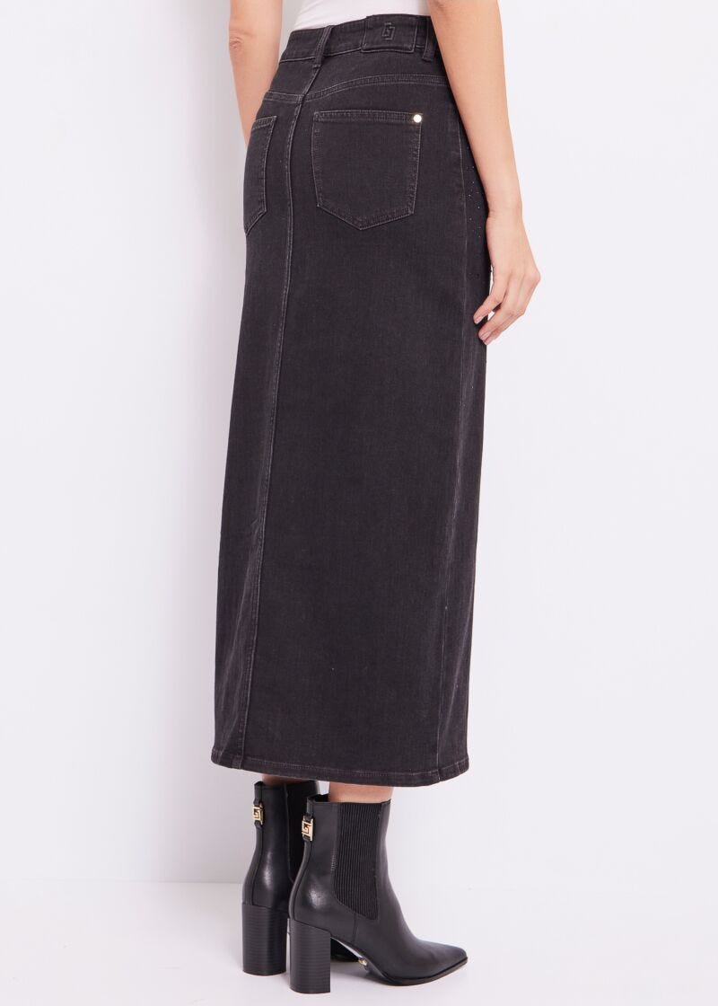 Long denim skirt in cotton blend