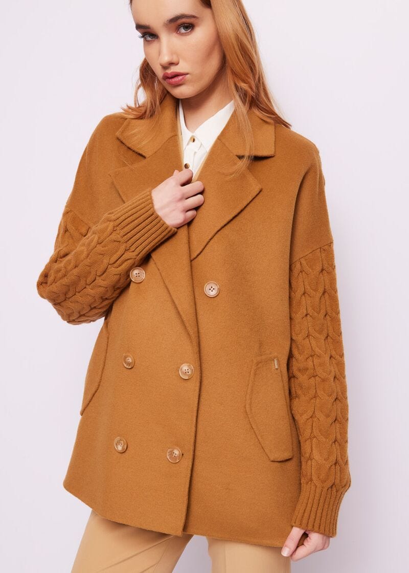 Brown woolblend caban jacket