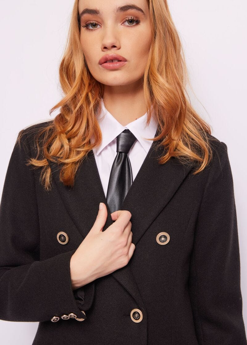 Manteau noir en laine mélangée