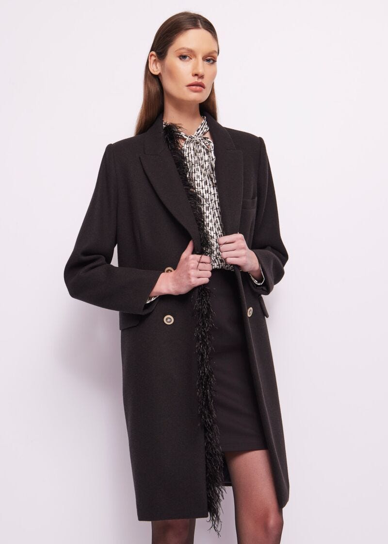 Woolblend fringed coat