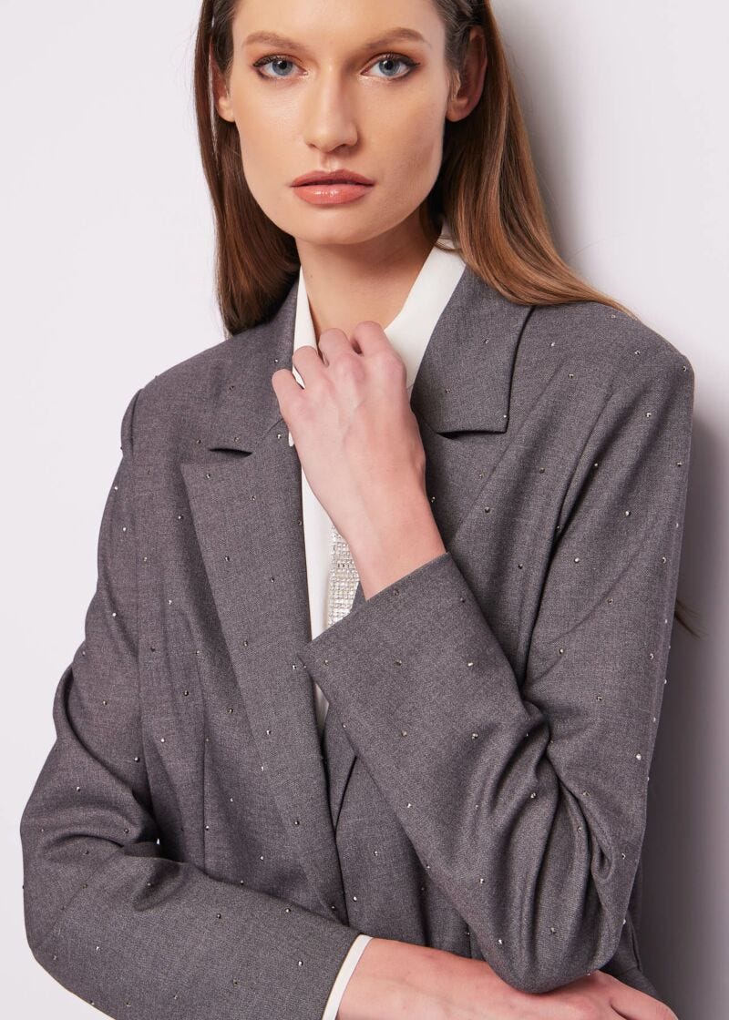 Grey coat with rhinestones
