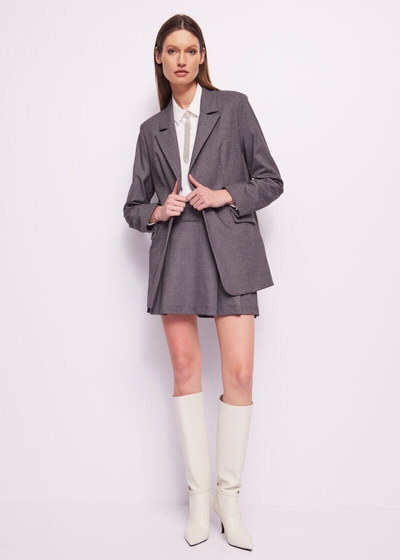 Grey coat with rhinestones