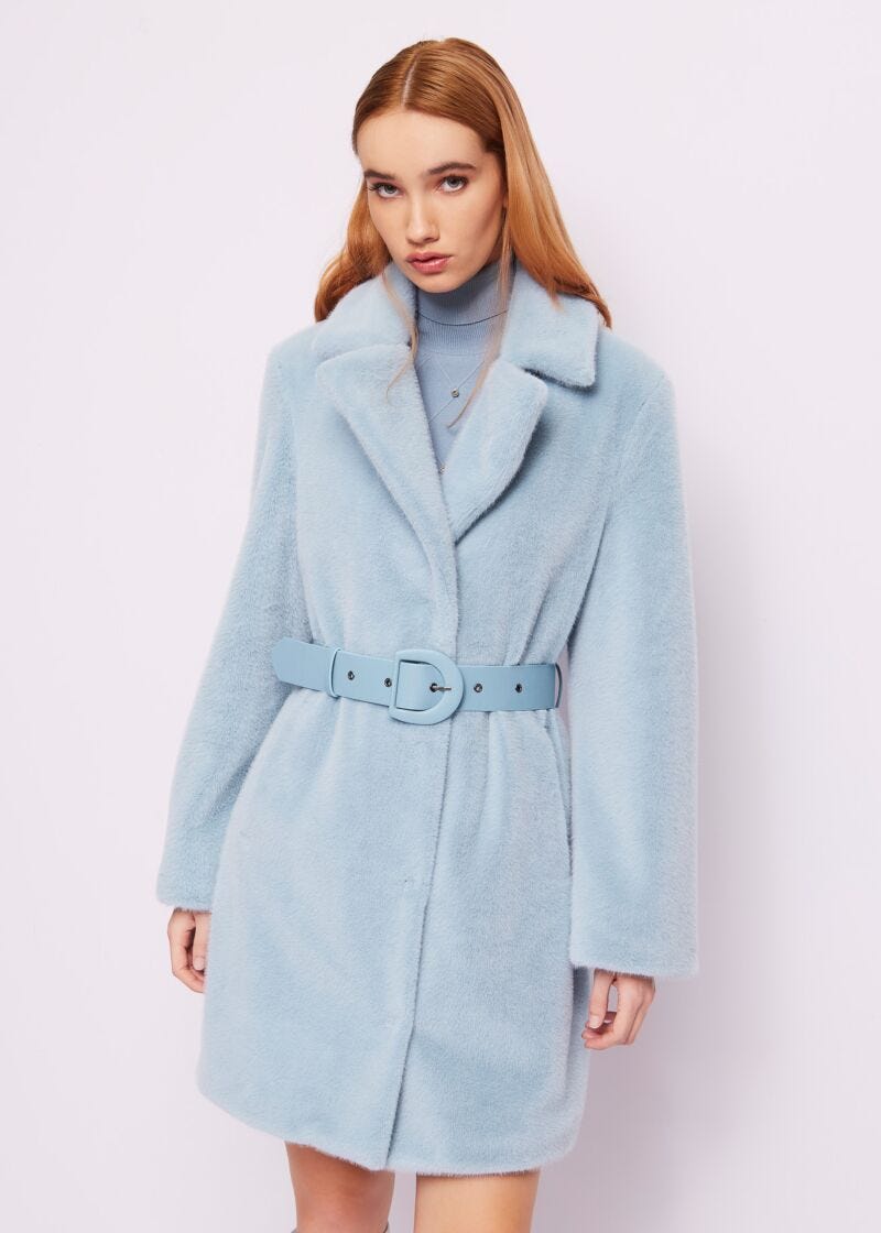 Manteau en fourrure synthétique  bleu ciel