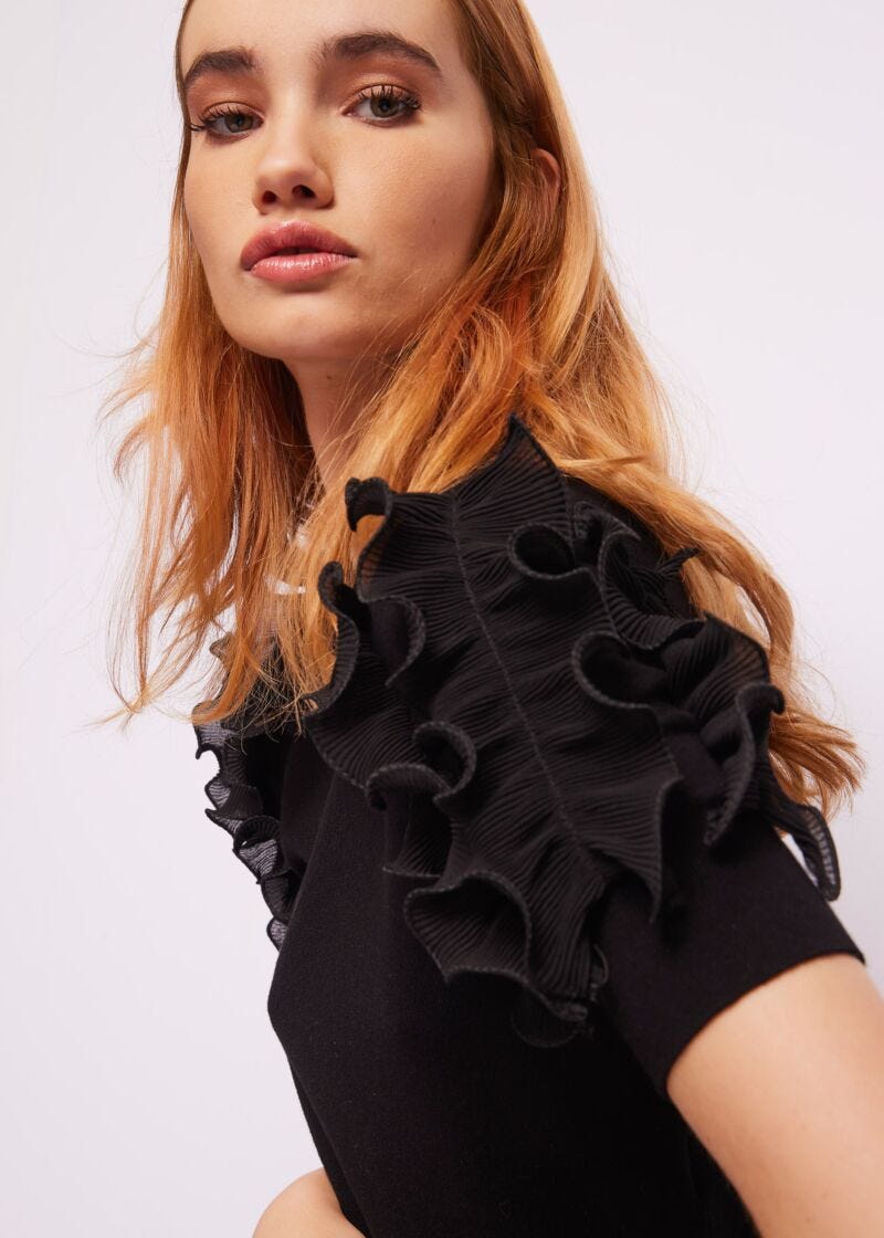 Crewneck jumper with ruffles