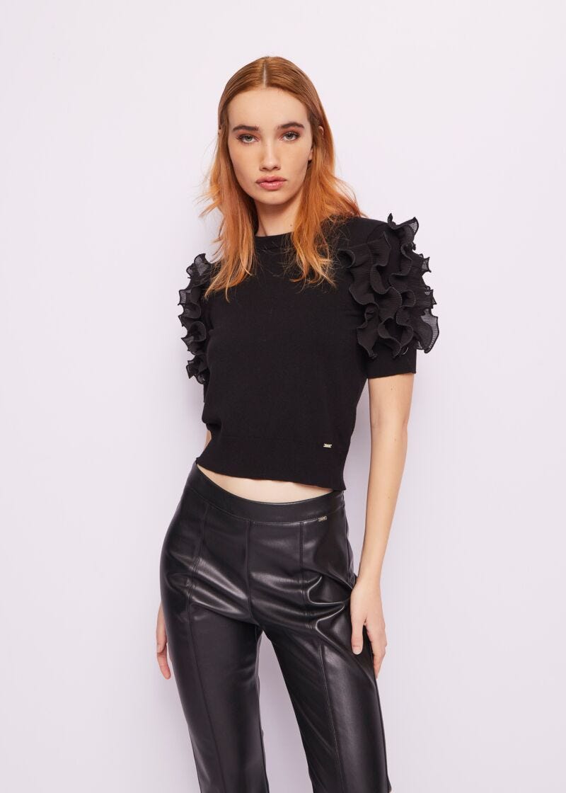 Crewneck jumper with ruffles