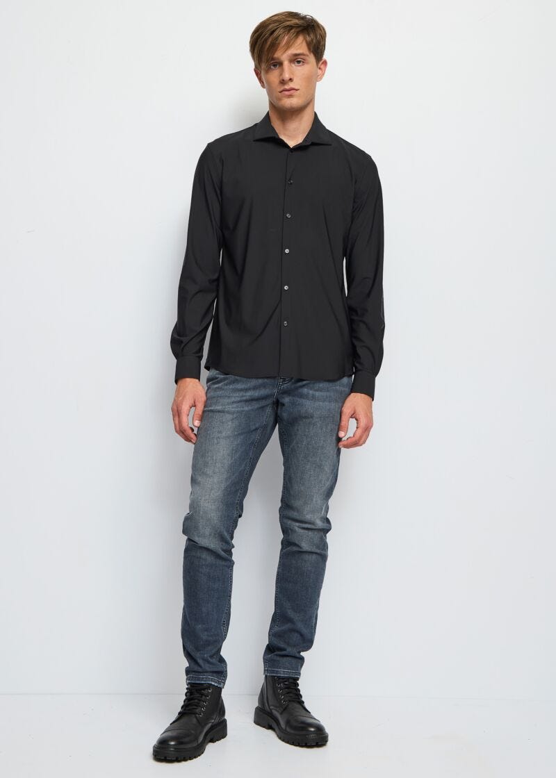Chemise slim en nylon noir