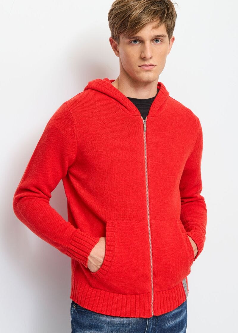 Sweat-shirt rouge en maille de laine