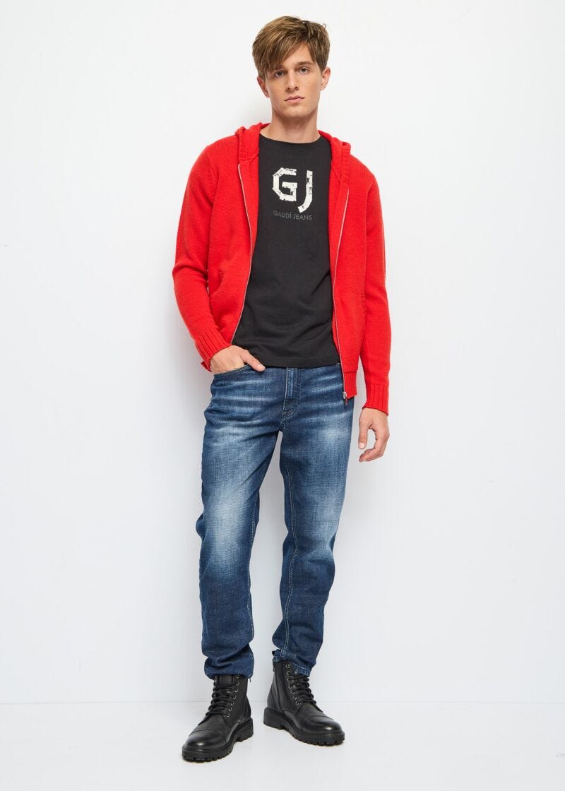 Sweat-shirt rouge en maille de laine