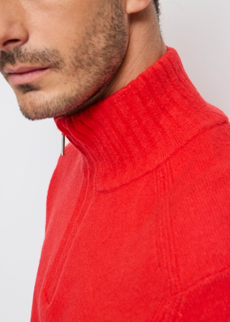 Maglia rossa in misto lana con zip