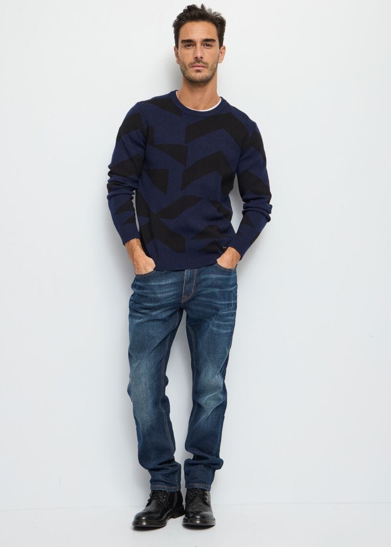 Maglia blu con motivo geometrico