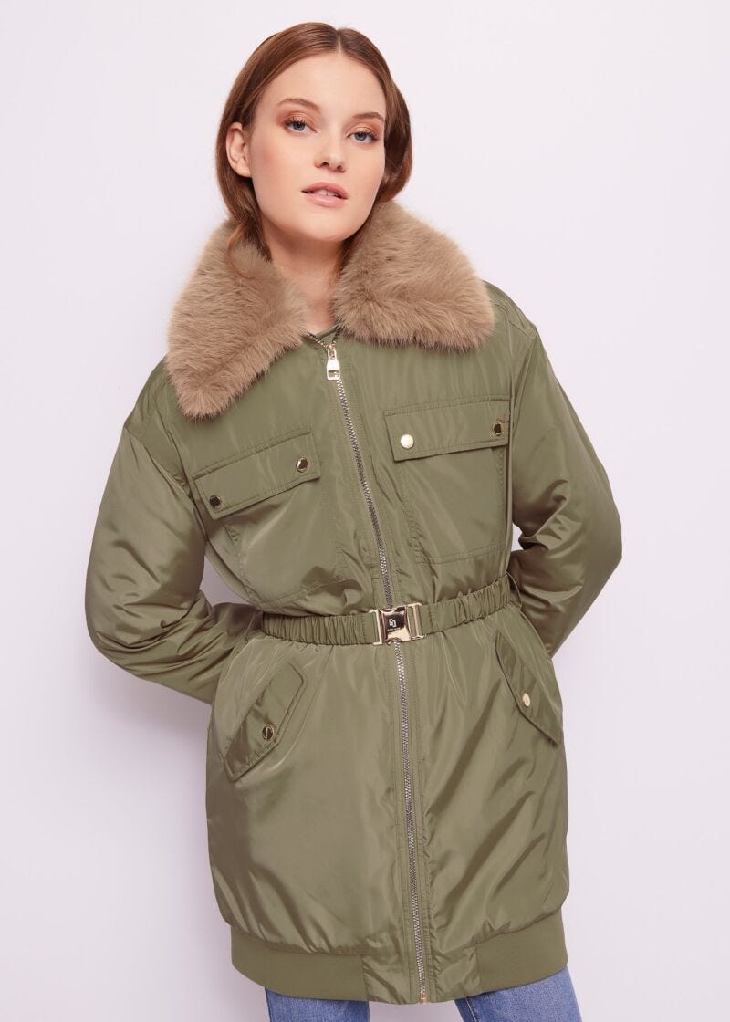 Green nylon down jacket