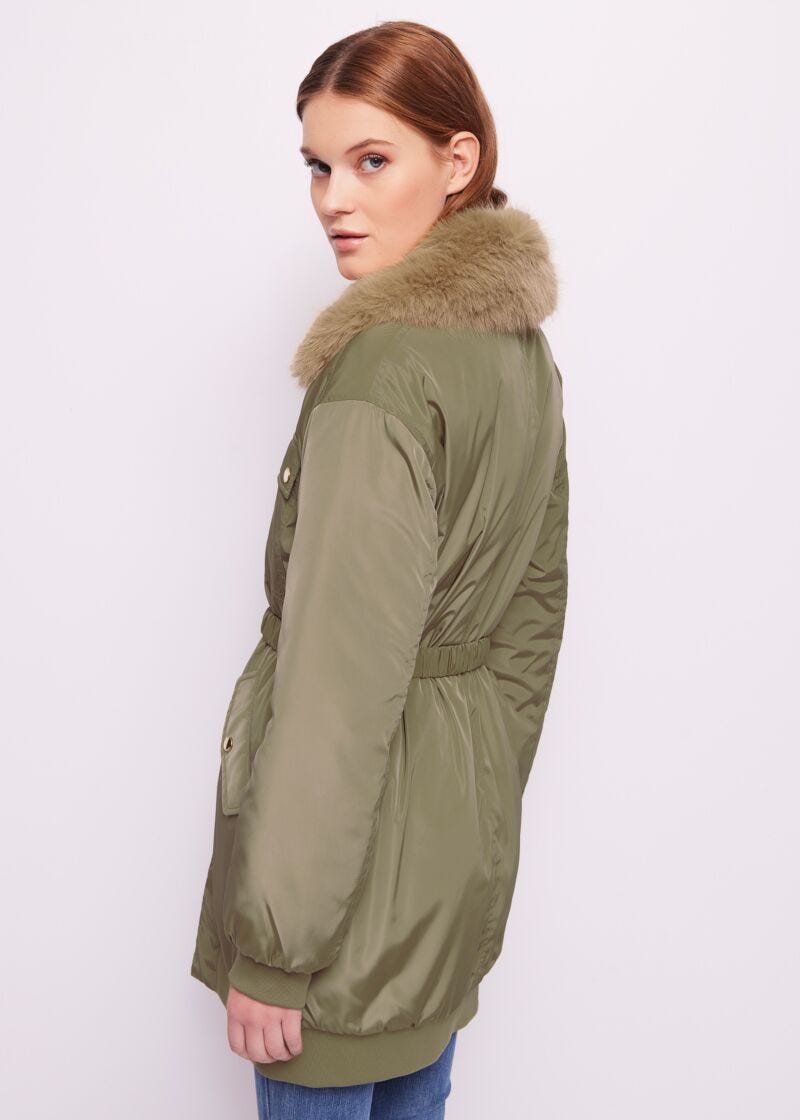 Green nylon down jacket