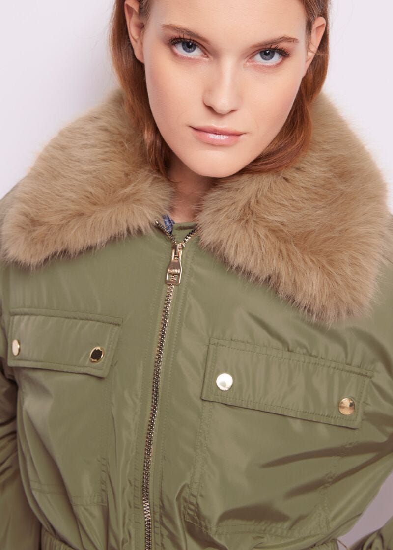 Green nylon down jacket
