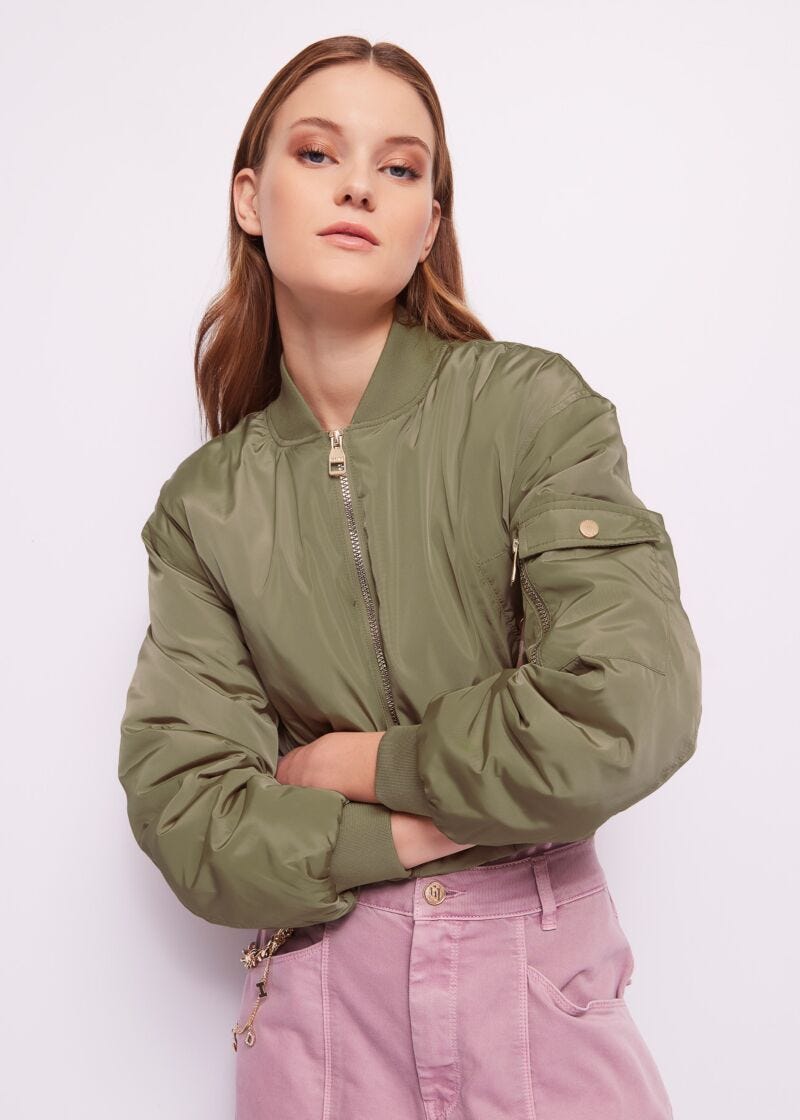 Green nylon bomber jacket