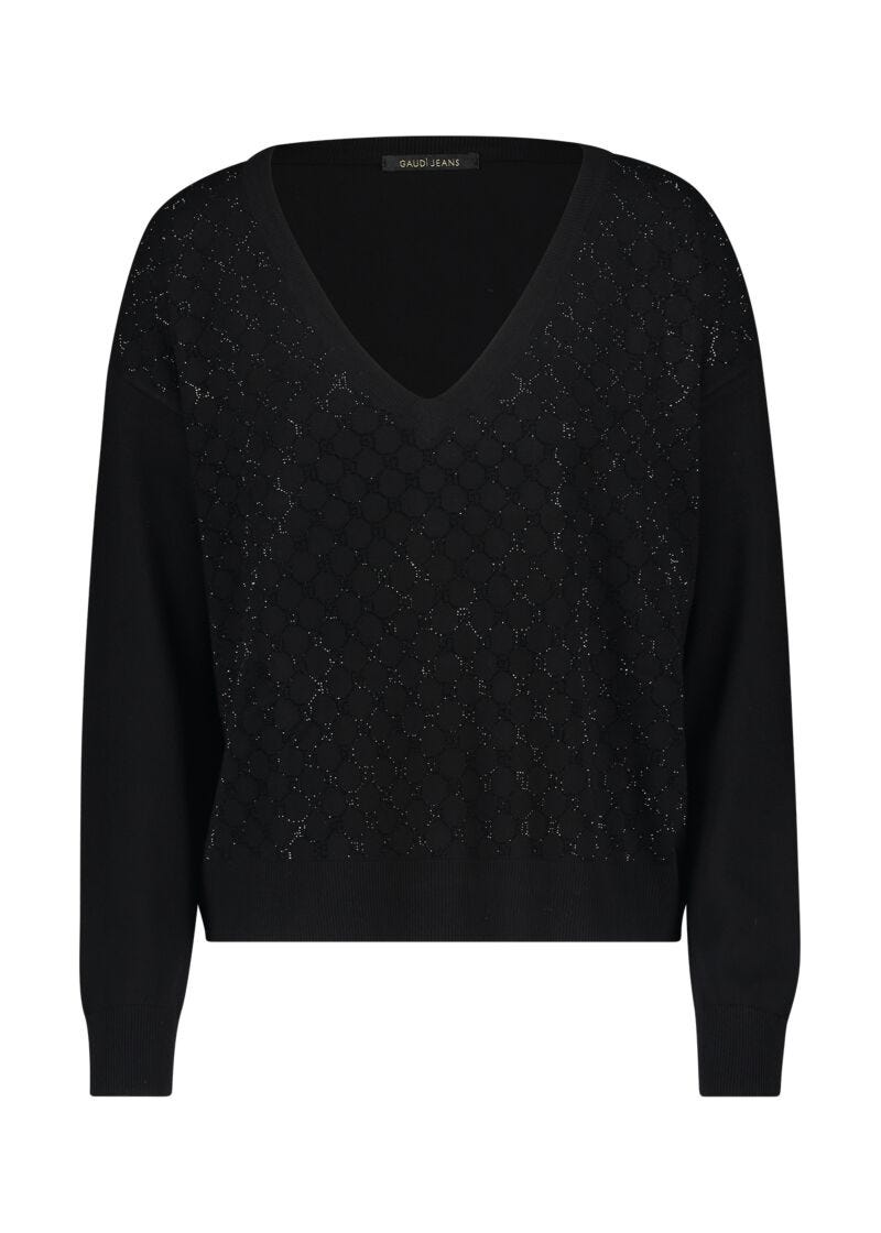 Black jumper with logo and rhinestones