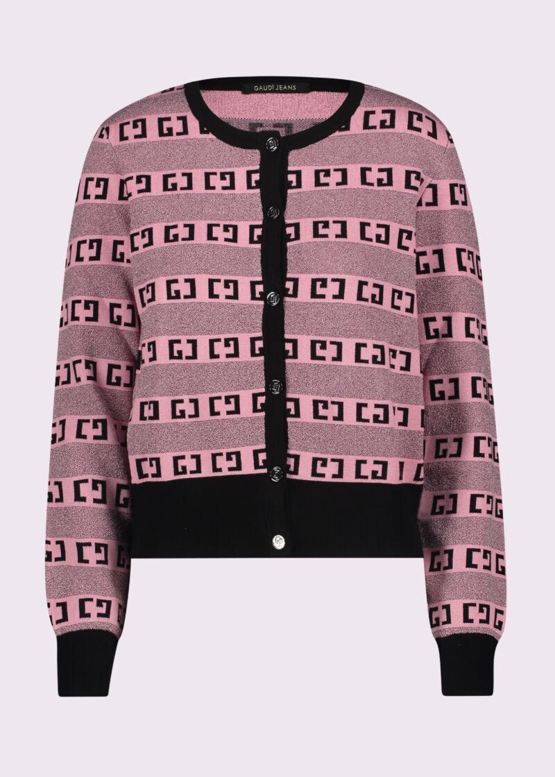 Pink cardigan with jacquard logo