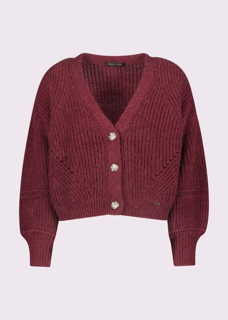 Cardigan bordeaux in lana e alpaca