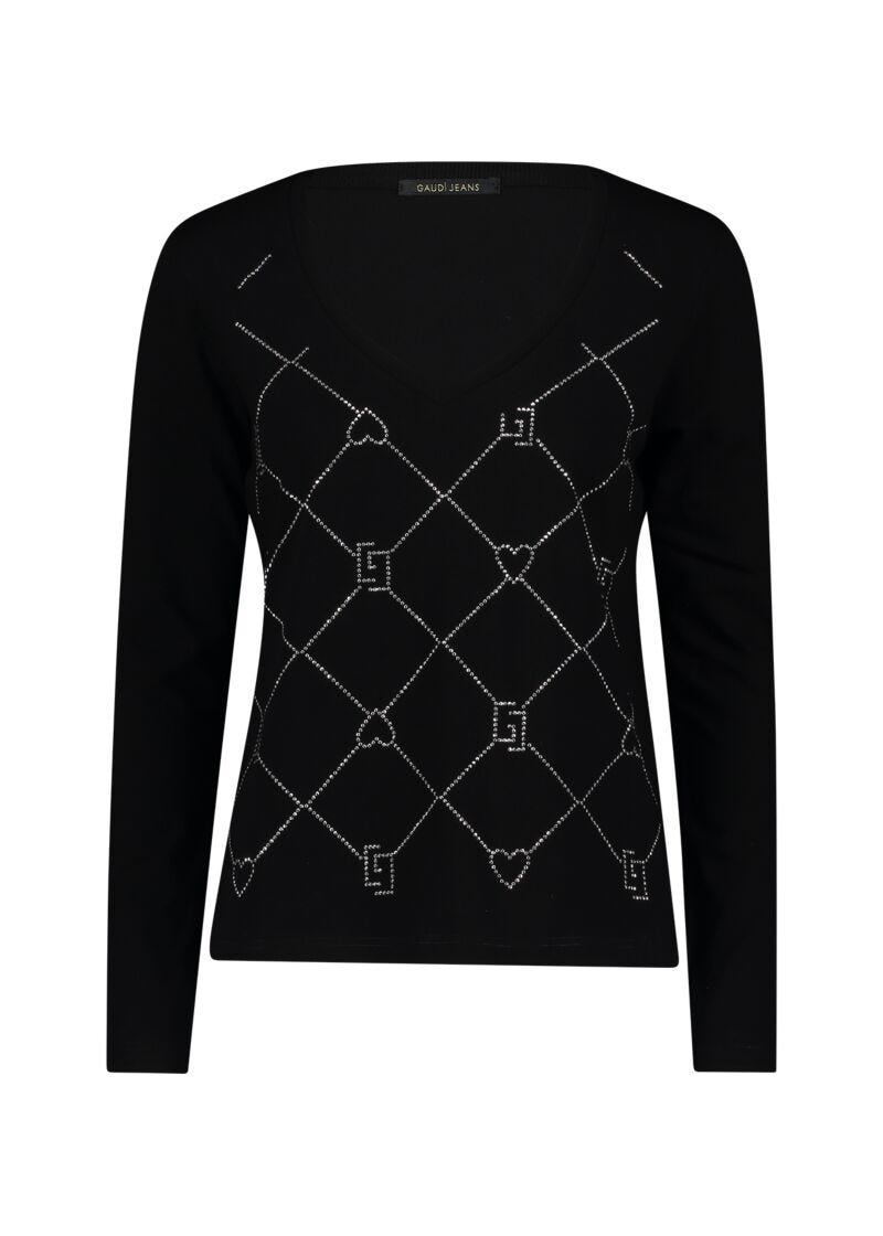 Black cotton tshirt with rhinestones