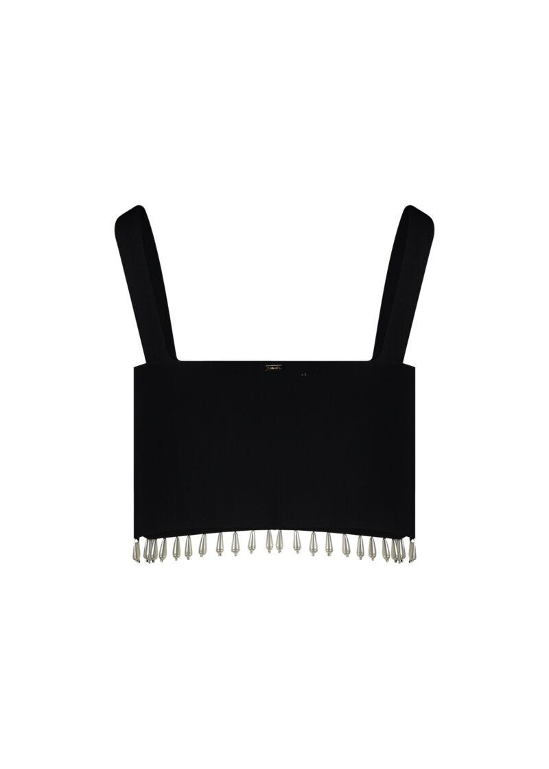 Top en maille avec strass et perles