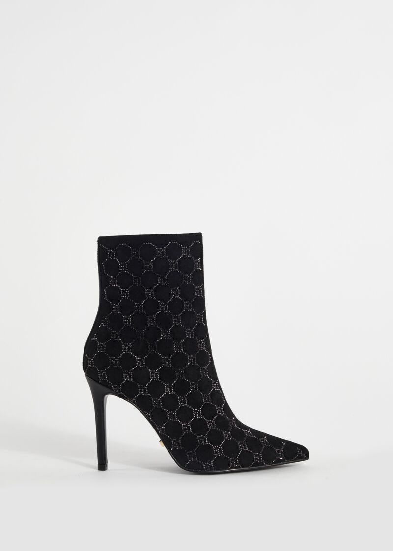 Ankle boots with logo and rhinestones