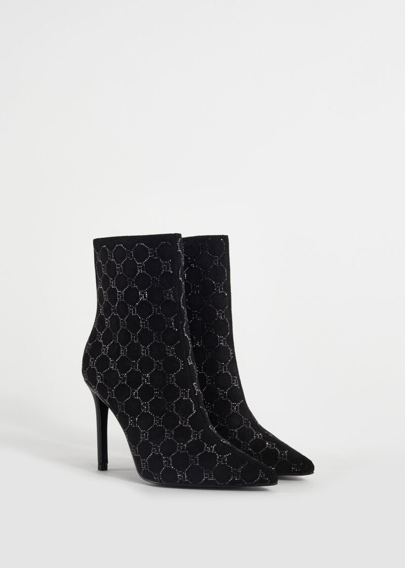 Ankle boots with logo and rhinestones