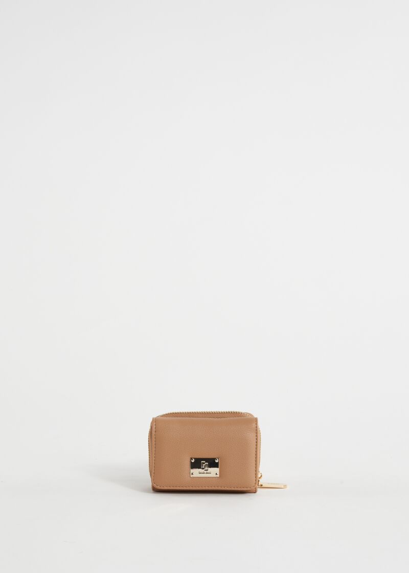 Mini portafoglio beige con patta