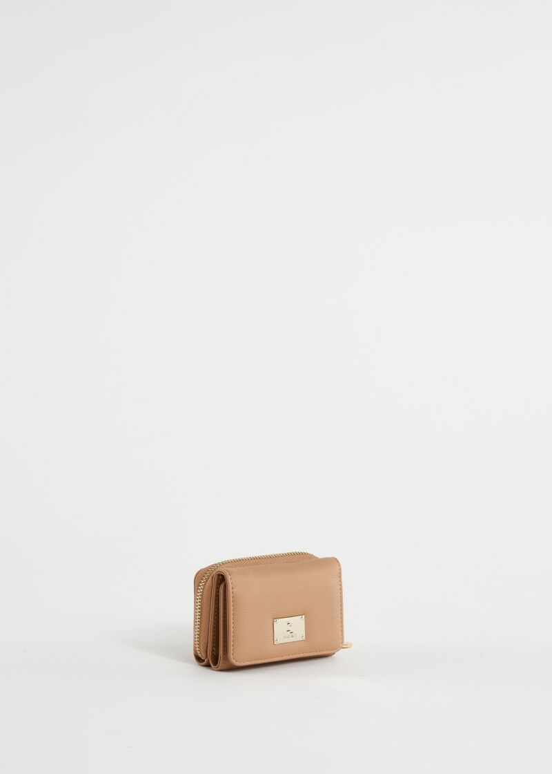 Mini portafoglio beige con patta