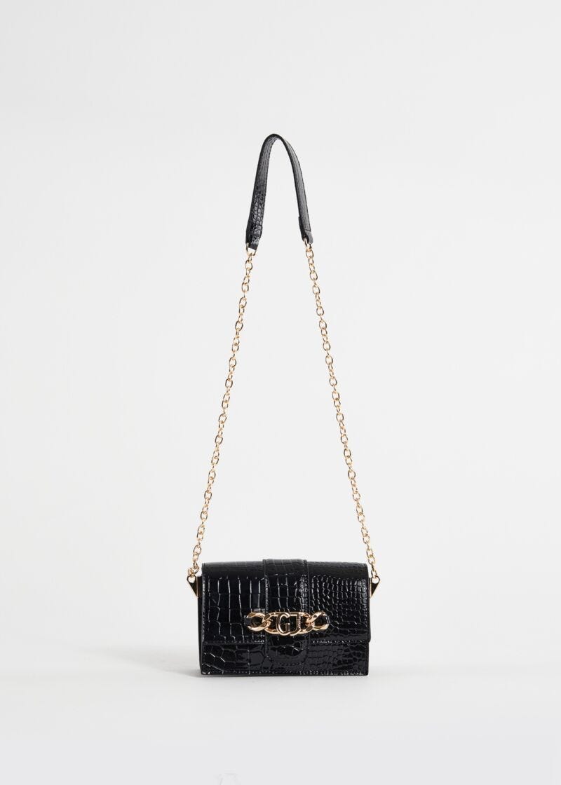 Borsa crossbody nera con stampa