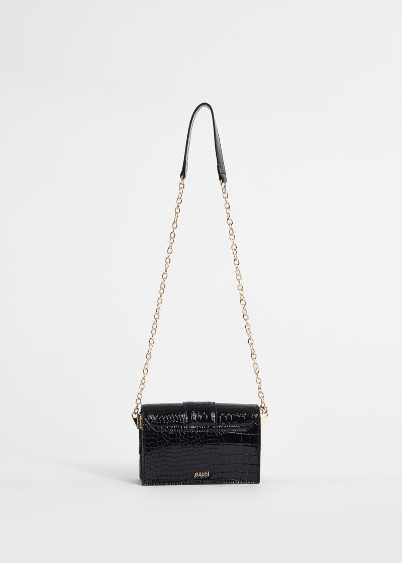 Borsa crossbody nera con stampa