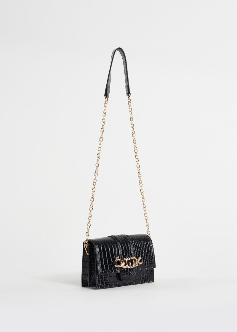 Borsa crossbody nera con stampa