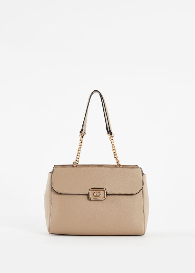 Beige fauxleather shopper bag