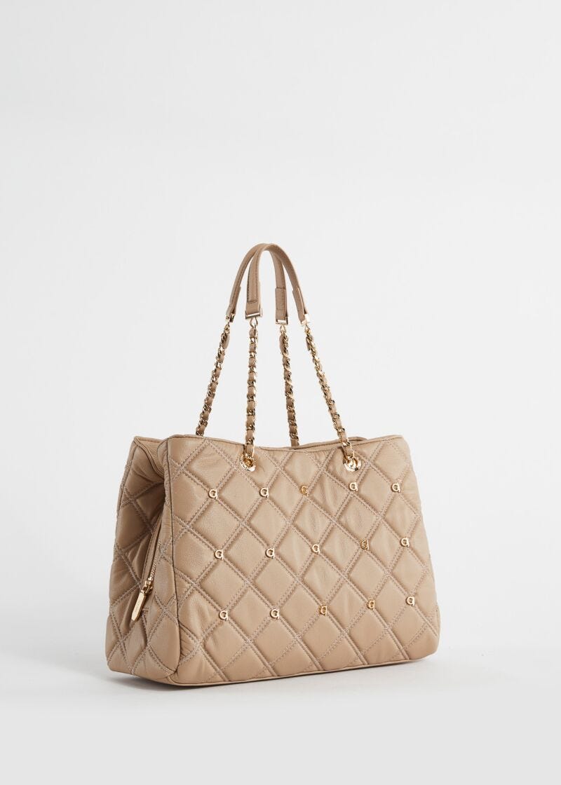 Bolso shopper beige acolchado