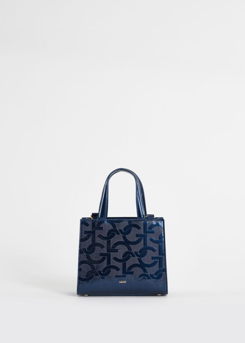 Blue, mini shopper bag with logo