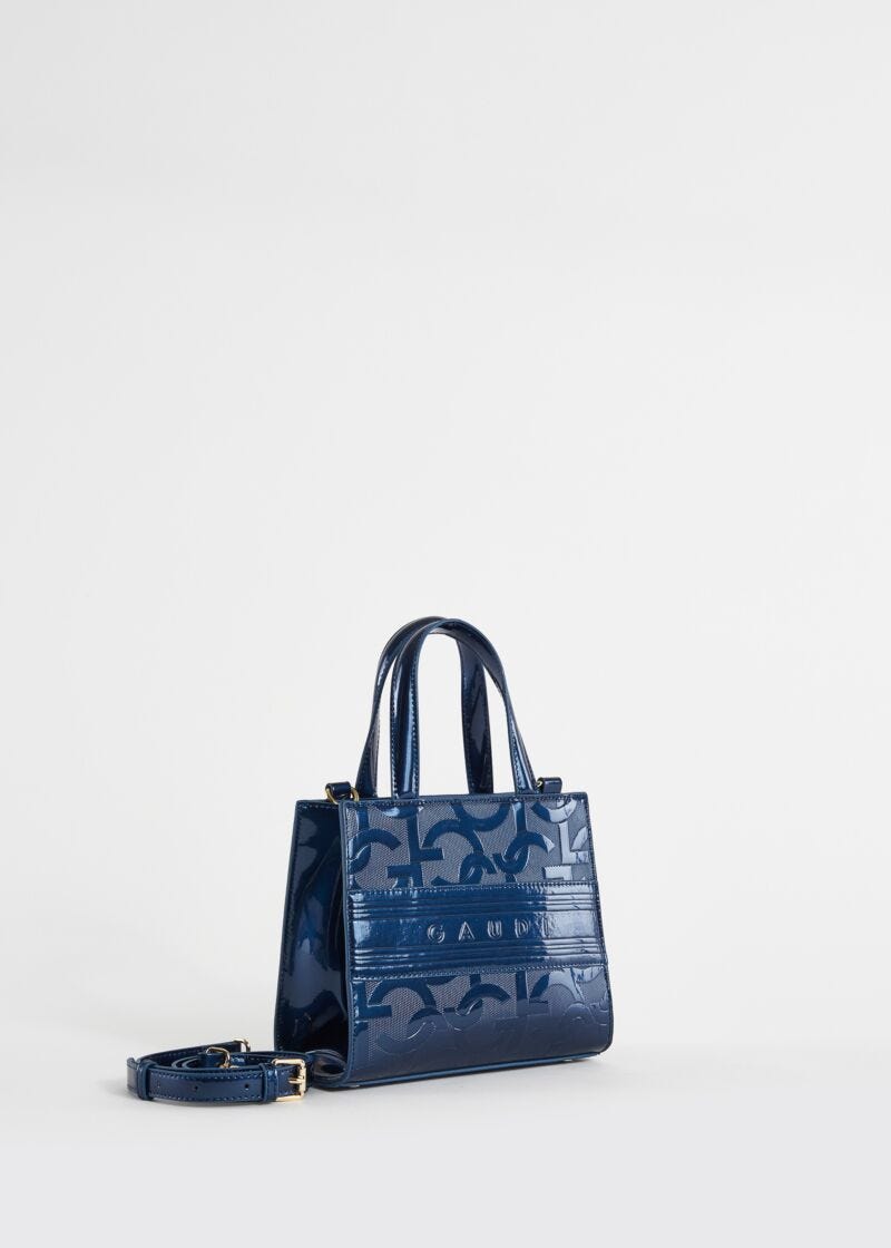 Blue, mini shopper bag with logo
