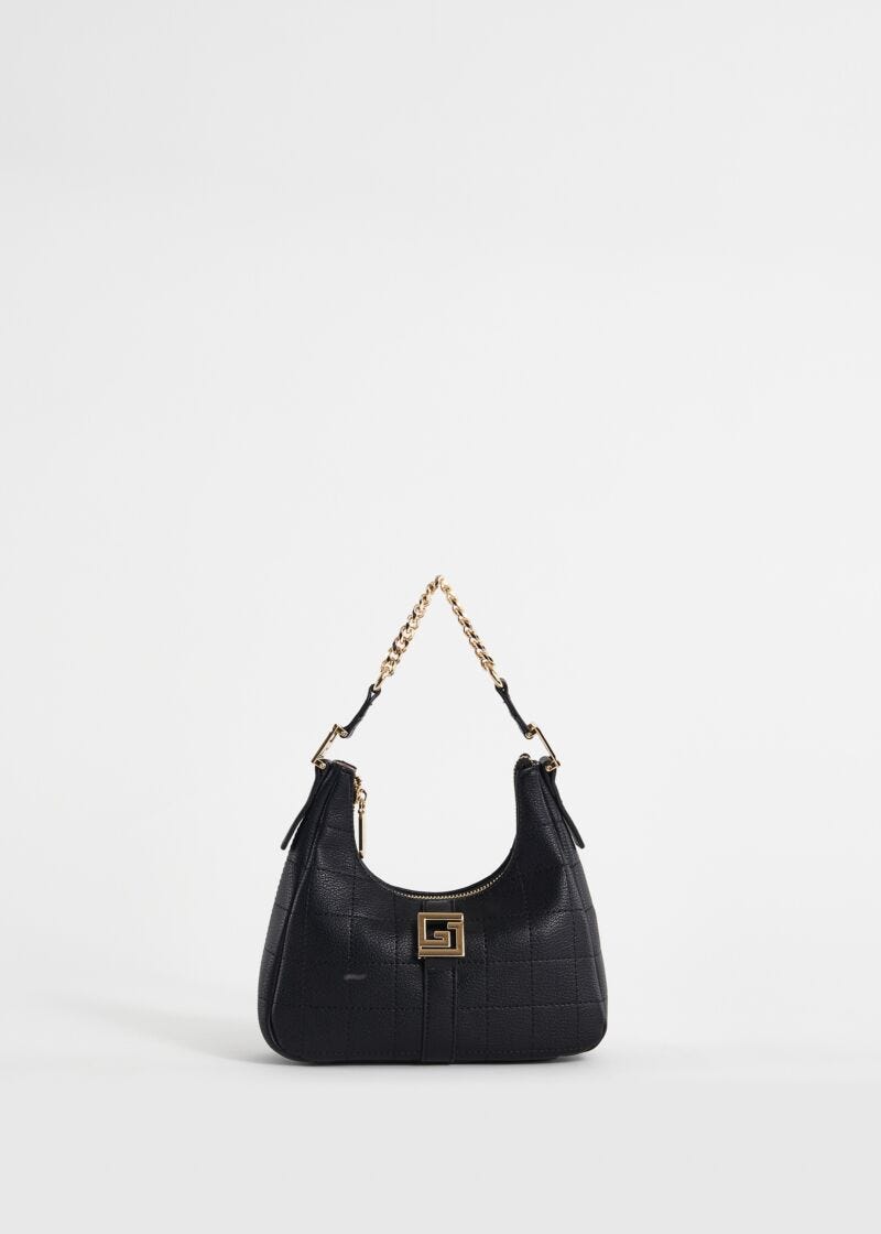 Black quilted mini hobo bag